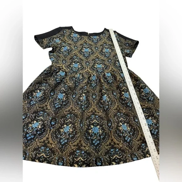River Island Black Blue Brocade Tapestry A Line Dress US 12 - Picture 8 of 11